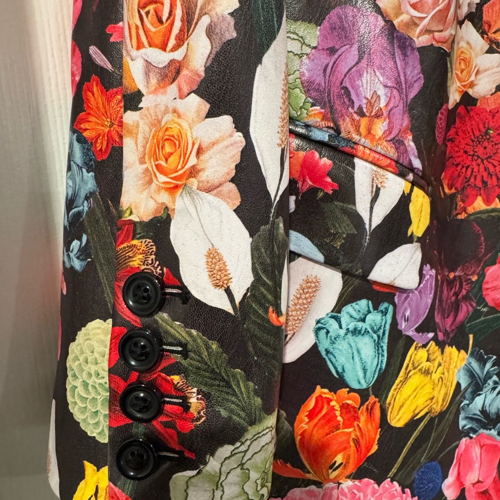 Floral Print Women's Blazer Jacket - Black Multi - Picture 7 of 7